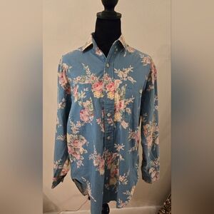 Ralph Lauren RARE! Vintage 80's Floral Roses Cotton Button Up Shirt Sz 8